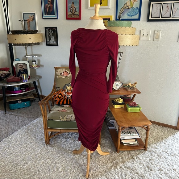 Retro Dress 1950s Style Leota Wiggle Pencil Burgundy Red S M Pinup 50s - Picture 6 of 7